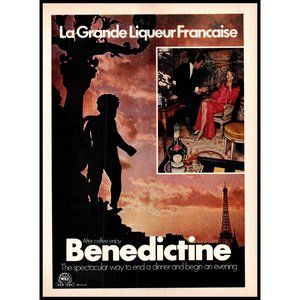 1974 Benedictine Liqueur Vintage Print Ad France Paris Eiffel Tower Wall Art